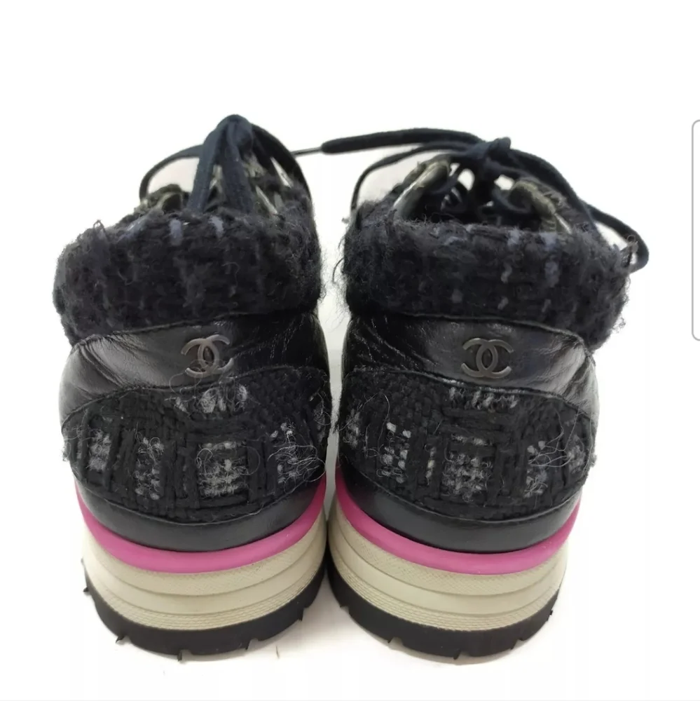 CHANEL Supermarket Tweed Lace up Sneakers Size 36